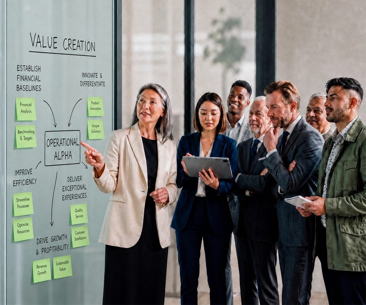 Operating Team advisers walking a client group through a value-creation framework
